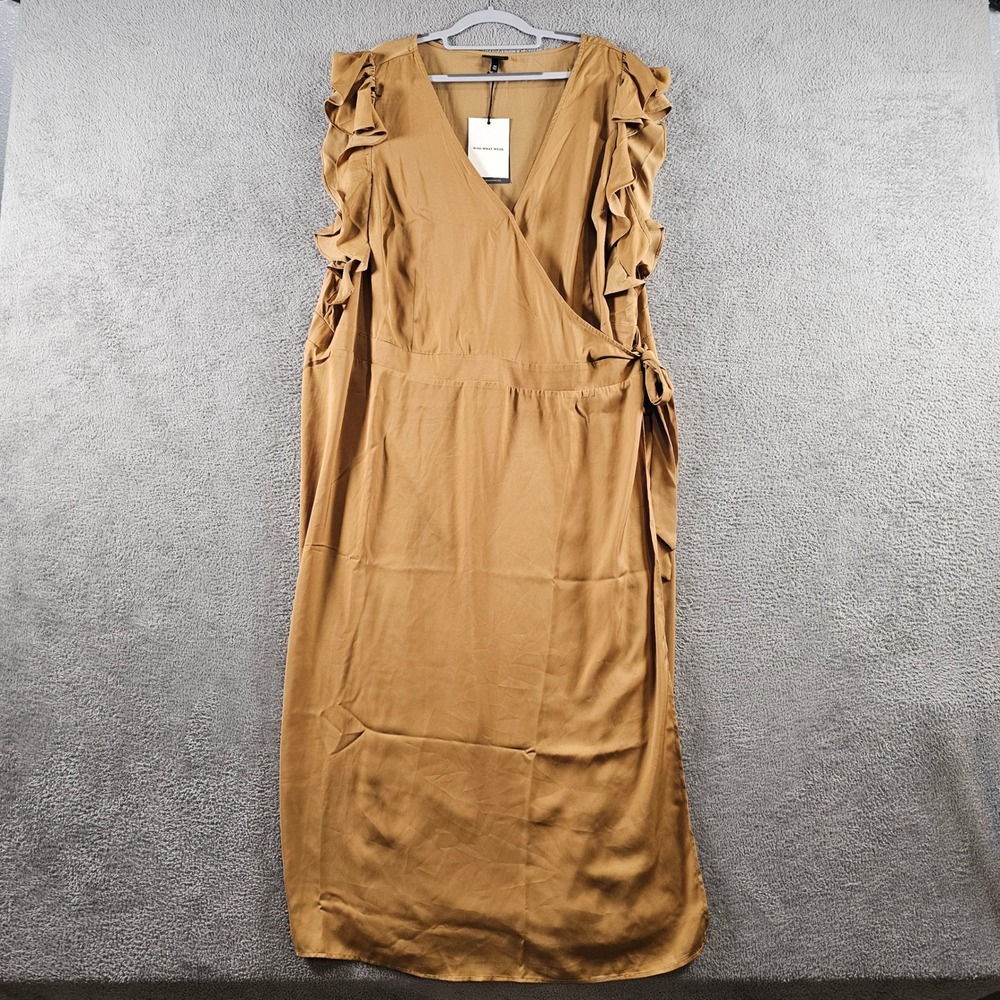 Who What Wear Brown Ruffle Wrap Dress Plus Size 4X V-Neck Sleeveless NEW